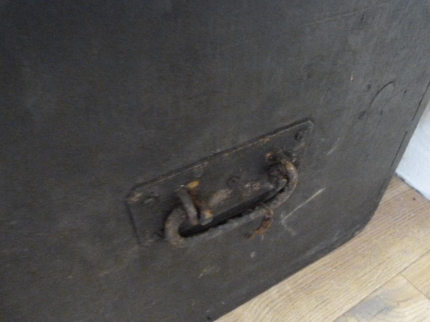 Antique black painted dome top trunk with metal banding and carrying handles, 27cm wide. - Image 4 of 4