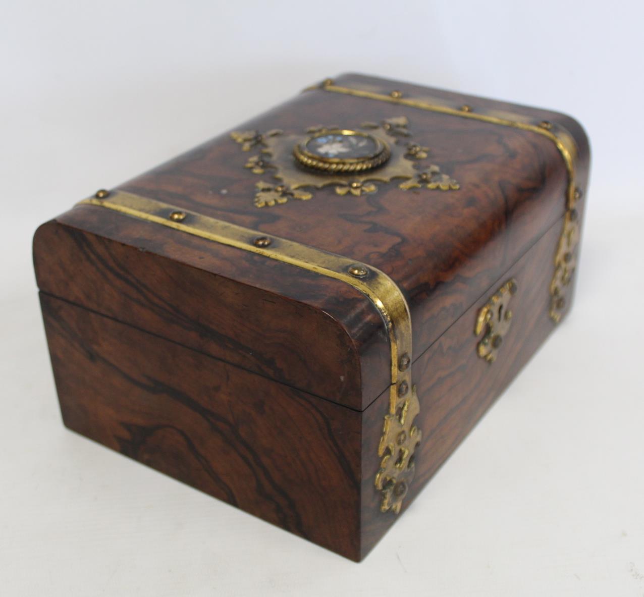 Victorian burr walnut jewellery box with additional scumbled detailing, Pietra Dura floral roundel - Image 6 of 22