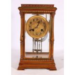 French four glass mantel clock in coppered brass case having mercury pendulum, works stamped AI