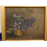 N.S.K. (19TH CENTURY)Still life of blue clematis in a brass vaseMonogrammed, oil on canvas, 38cm x