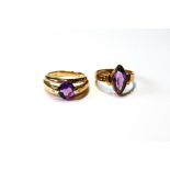 Two 9ct gold rings, each with an amethyst, sizes N and P.