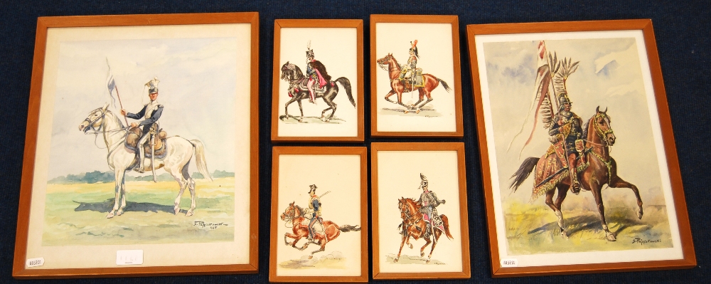 STEFAN PAJACZKOWSKI (POLISH, 1900 - 1978)CavalrymenTwo watercolours and four smaller prints, - Image 10 of 10