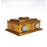 Brass Asprey casket of rectangular form, the hinged lid with applied Jasper Ware plaques, 166