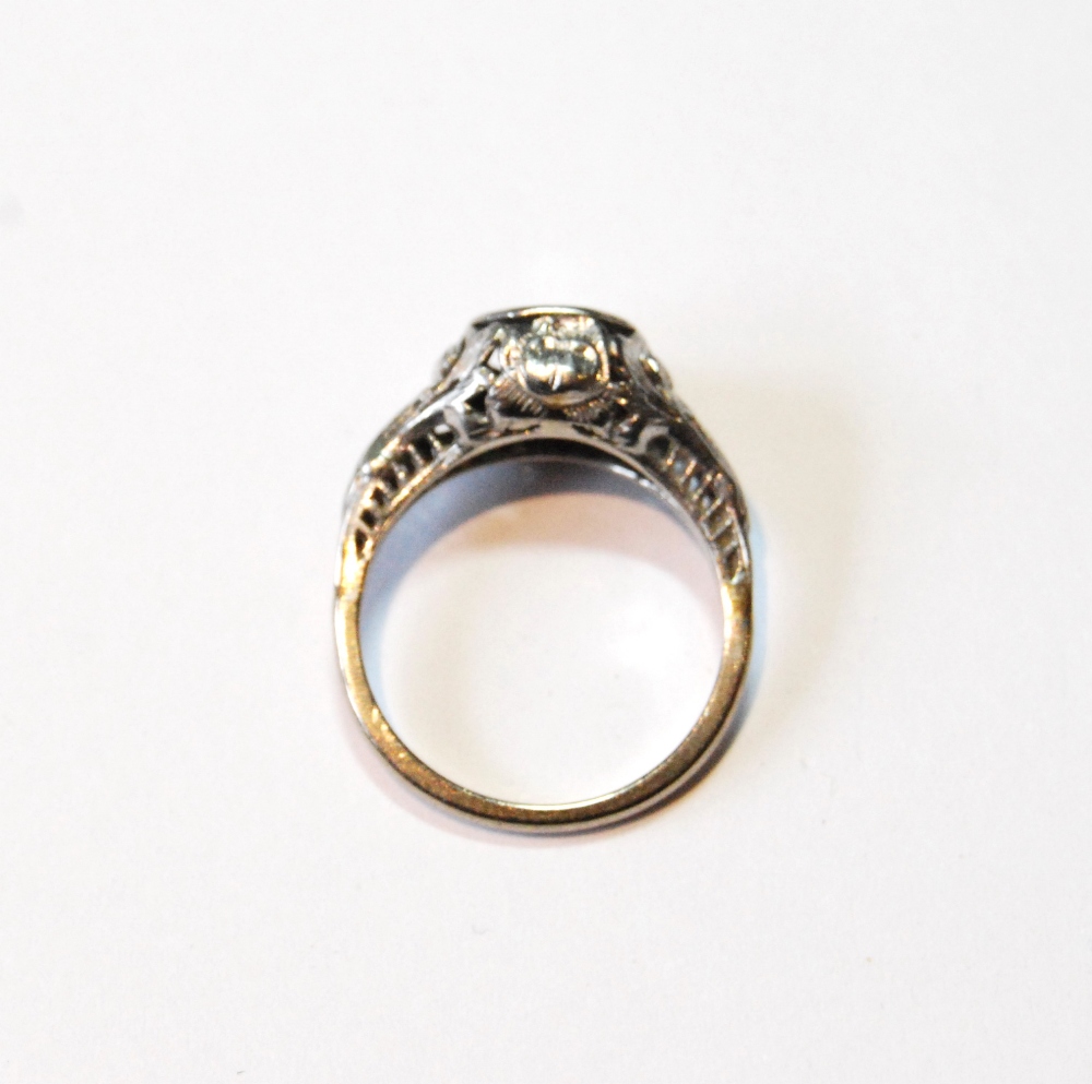 Diamond solitaire ring with brilliant, approximately .6ct, in octagonal setting with pierced and - Image 2 of 3