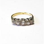 Diamond five-stone ring with old-cut brilliants, in gold, '18ct', size T.