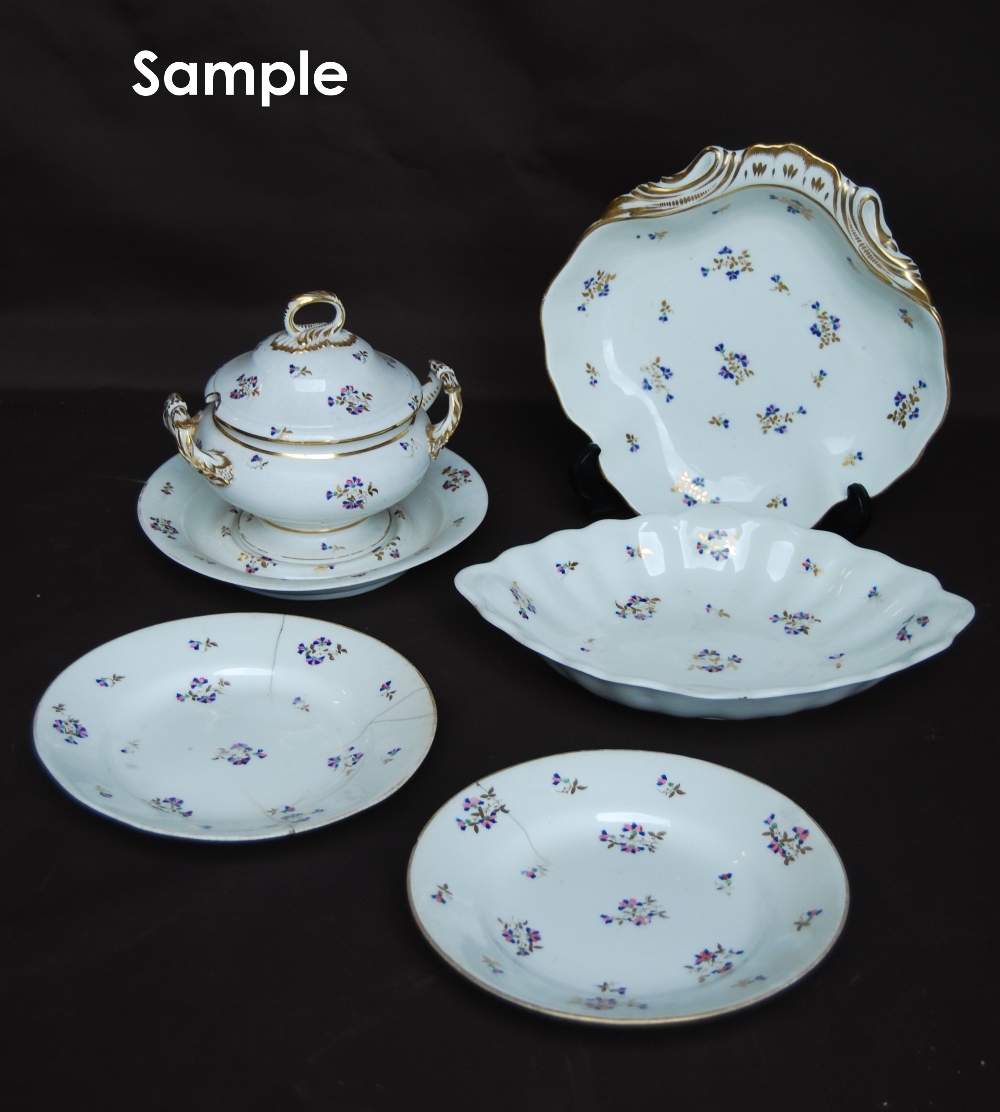 Set of four 19th century Derby scallop shape dessert dishes, each with gilt decoration and gilt blue