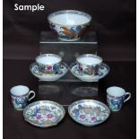 New Hall tea wares, 'Tobacco' pattern no. 274, in polychrome and gilt, comprising: five tea bowls