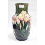 Moorcroft lily vase with graduated green to blue ground, signed to the base 1959, 32cm high.