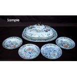 19th century Davenport Stone China dinner wares, polychrome decorated with chinoiserie flowers,