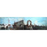 Pair of Italian oils on canvas depicting waterside scenes, 31cm x 53cm.   (2)