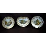 19th century Derby lobed dessert dish with named painted view of 'Darley near Derby', within gilt