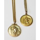 Two 9ct gold St Christopher pendants with necklets, 33g.