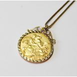 Half sovereign, 1905, in 9ct gold detachable pendant mount, with necklet, 11g.