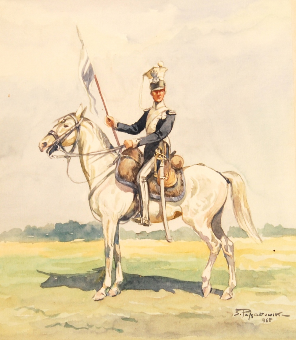 STEFAN PAJACZKOWSKI (POLISH, 1900 - 1978)CavalrymenTwo watercolours and four smaller prints, - Image 2 of 10