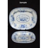 Graduated set of three 19th century 'Fruit and Flowers' pattern ashets; a similar draining dish