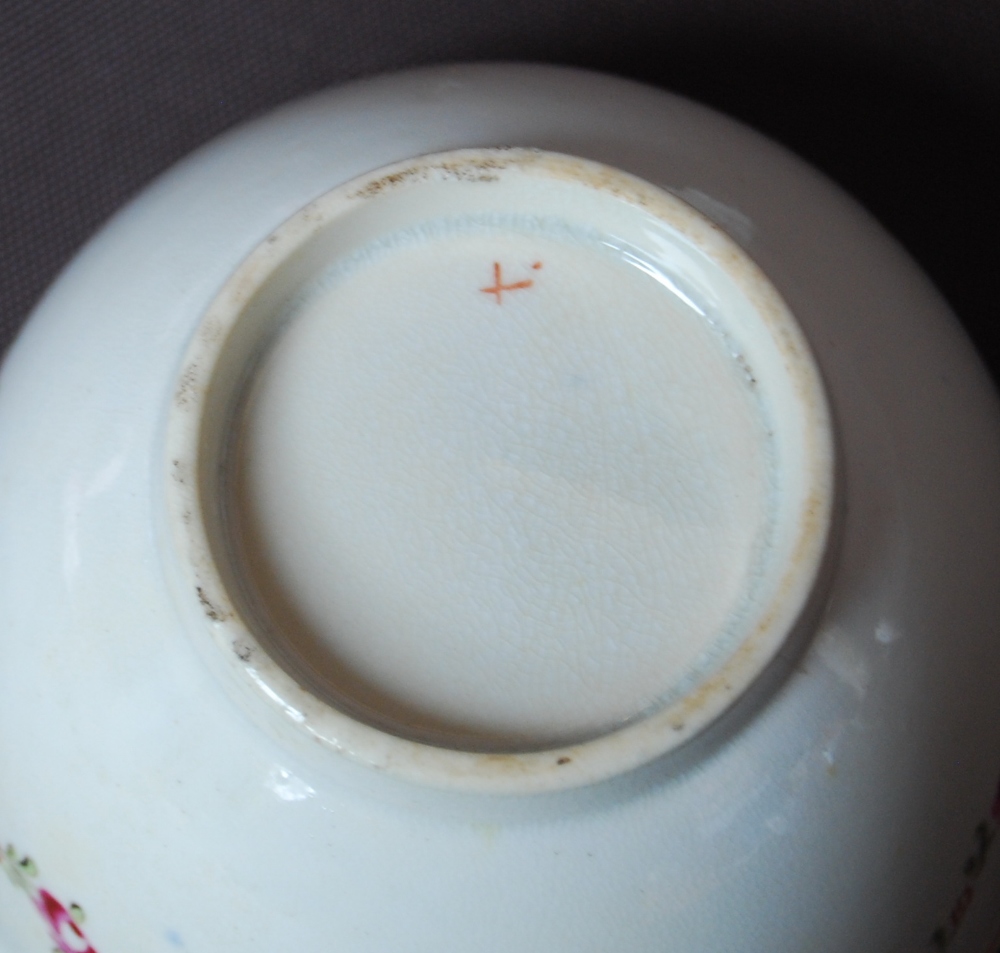 Late 18th century English porcelain tea bowl with two saucers, polychrome rose sprays & swags, - Image 10 of 13