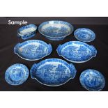 19th century Davenport blue and white oval bowl, transfer printed with a country house in a