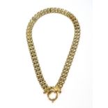 Gold collar with gem-set baton ends, 'OM', 14k, 40g.