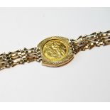 9ct gold bracelet with half sovereign, 1982, 10.5g.