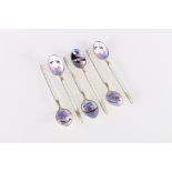 Set of six Norwegian Sterling silver gilt and enamel coffee spoons decorated to the bowls with