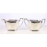 WWII period silver sugar and cream in the Art Deco style by Harrison Brothers & Howson (George