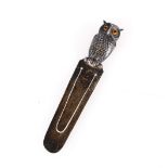 George V novelty silver bookmark with owl finial by Sampson Mordan and Co Ltd Chester 1918, 9cm tall