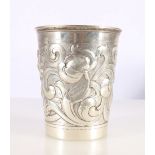 Danish Arts and Crafts silver beaker cup with repousse scroll decoration by A Dragsted of