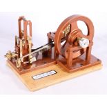 Model of a beam steam engine built by Albert Ranaldi, 28cm wide on wooden plinth