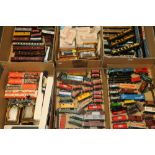 OO gauge model railways within six trays including coaches, wagons, vans and rolling stock,