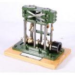 Model of a compound steam engine built by Albert Ranaldi, 19cm tall on wooden plinth