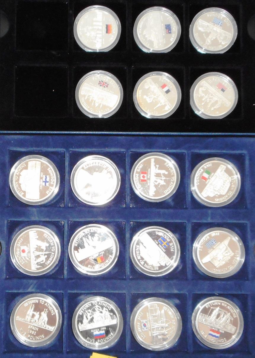 Gibraltar. (18) Five Pounds. Return to Athens series. Silver Proof. In cases.