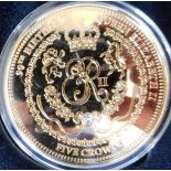 Tristan da Cunha. Five crown limited edition. Gold plated Silver Proof. 90th Birthday commemorative.