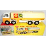 Dinky. 944 Shell-B.P. fuel tanker. 1963-70. White/yellow/white/grey. Very good condition. Boxed.
