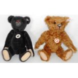 Steiff Bear. (2) 036118 Classic teddy 35, red-brown.; 408564 teddy 35, black Replica. Both boxed