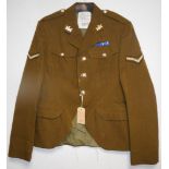 British Army dress uniform khaki green jacket with Bernard Uniforms Ltd label "A E Stirling B Coy