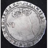 England. Hammered silver sixpence. James I. First coinage, 2nd bust 1604, mm lys. (SC 2648)