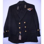 British Navy dress uniform black jacket with Richard ... and Sons of Chatham label having brass