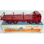 Dinky. 505 Foden flat truck with chains. 1952-4, 2nd type cab. Maroon/black. Good condition. Boxed.