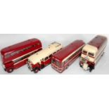 Four plastic kit-built and painted buses. Burnley, Bolton, Glasgow and Preston. Each approximately