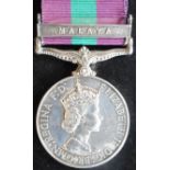 Medals. GSM 1908-62 with Malaya clasp; to 4075612 S.A.C. D.C. Kershaw R.A.F.