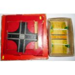 Hornby 0 gauge. No 1 level crossing, CR1 & CR2 right angle crossings, No 2 turntable, with box of