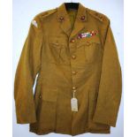 Royal Navy dress uniform khaki green jacket with Moss Bros and Co Ltd of London interior pocket