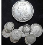 United Kingdom. Crown. NF. Small collection of pre-1920 silver coins. 20.2gm.