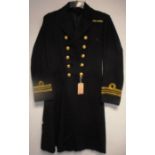 British Navy dress uniform greatcoat with Gieves Ltd interior pocket label "14921 Lt Cr J K B