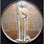 Medallion. Large bronze Art Deco style medallion depicting the Archangel Michael, and Mont St.