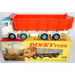 Dinky. 925 Leyland dump truck with tilt cab. 1965-9. White/blue/orange. Very Good condition. Boxed.