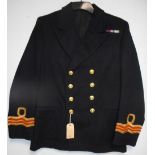 British Navy dress uniform black jacket with brass naval buttons by Gaunt and also Gieves, bullion