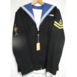 British Navy dress uniform jumper named to "Hughes" having bullion wire anchor shoulder badge,