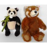 Steiff Bear. (2) 036538 teddy panda 26, alpaca.; 663253 teddy panda 36, red-brown. Both boxed as