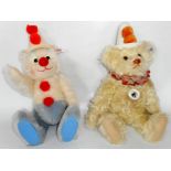 Steiff Bear. (2) 037528 teddy clown 32.; 403019 teddy clown 36, yellow, 1928 replica. Both boxed